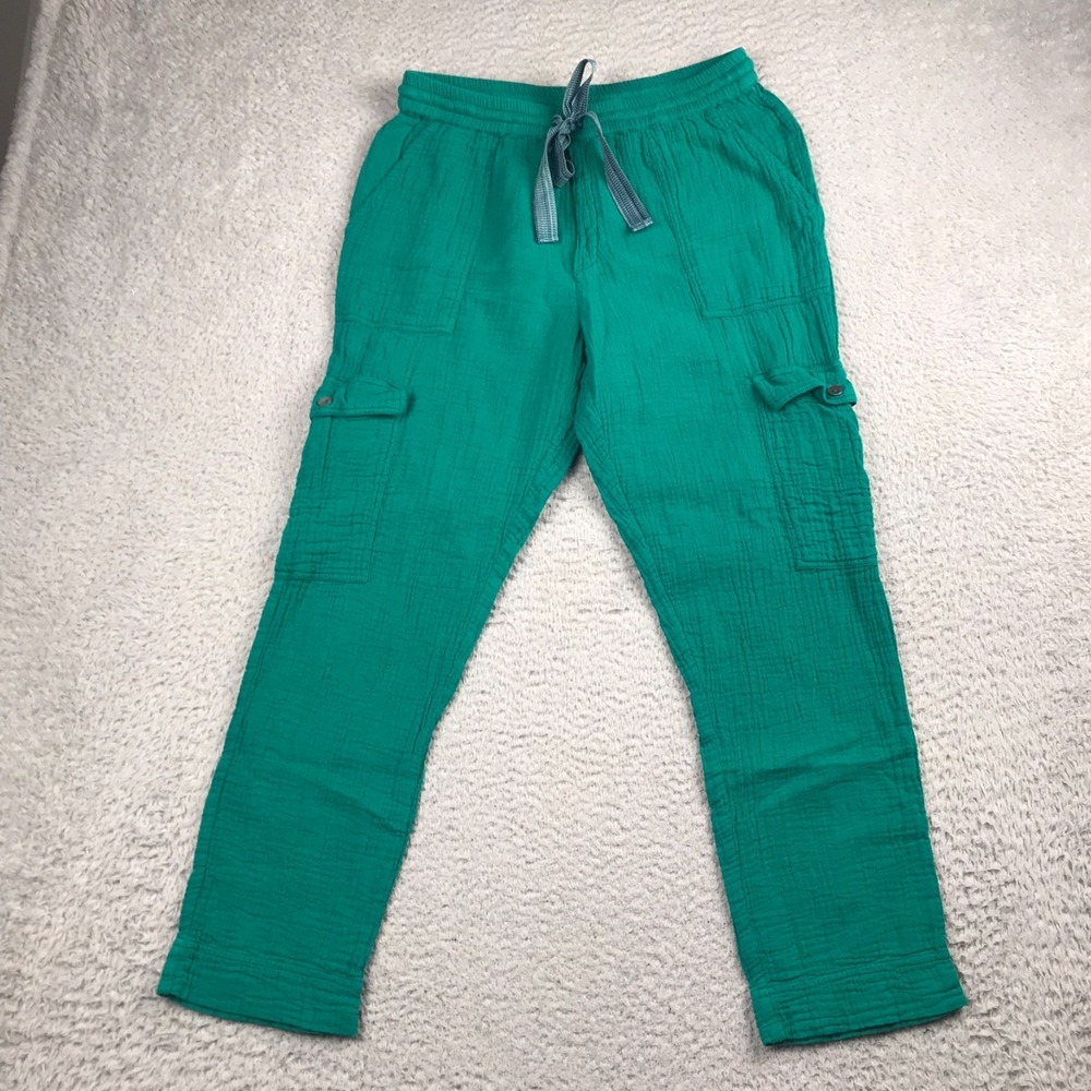 Sundance Inari Cargo Pants Womens S (30x27) Teal Crinkle Cotton Gauze Jogger